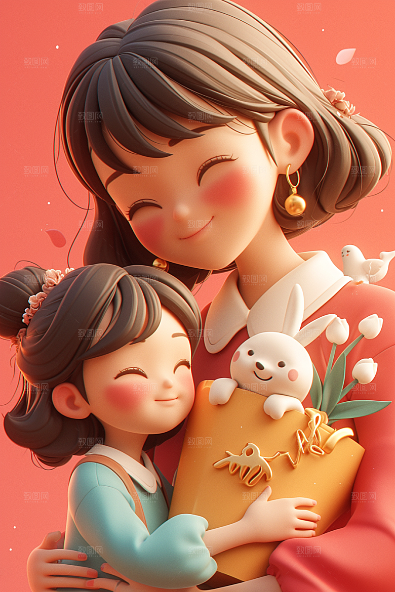母亲和孩子3D亲子模型