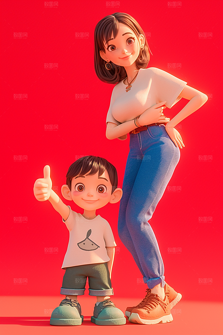 母亲和孩子亲情人物模型