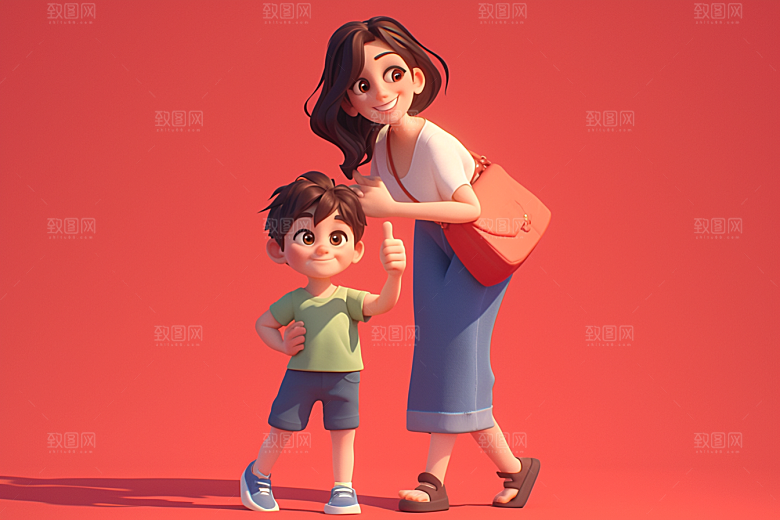 母亲和孩子亲情立体模型