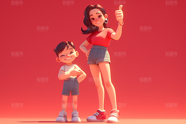 母亲和孩子温馨人物模型