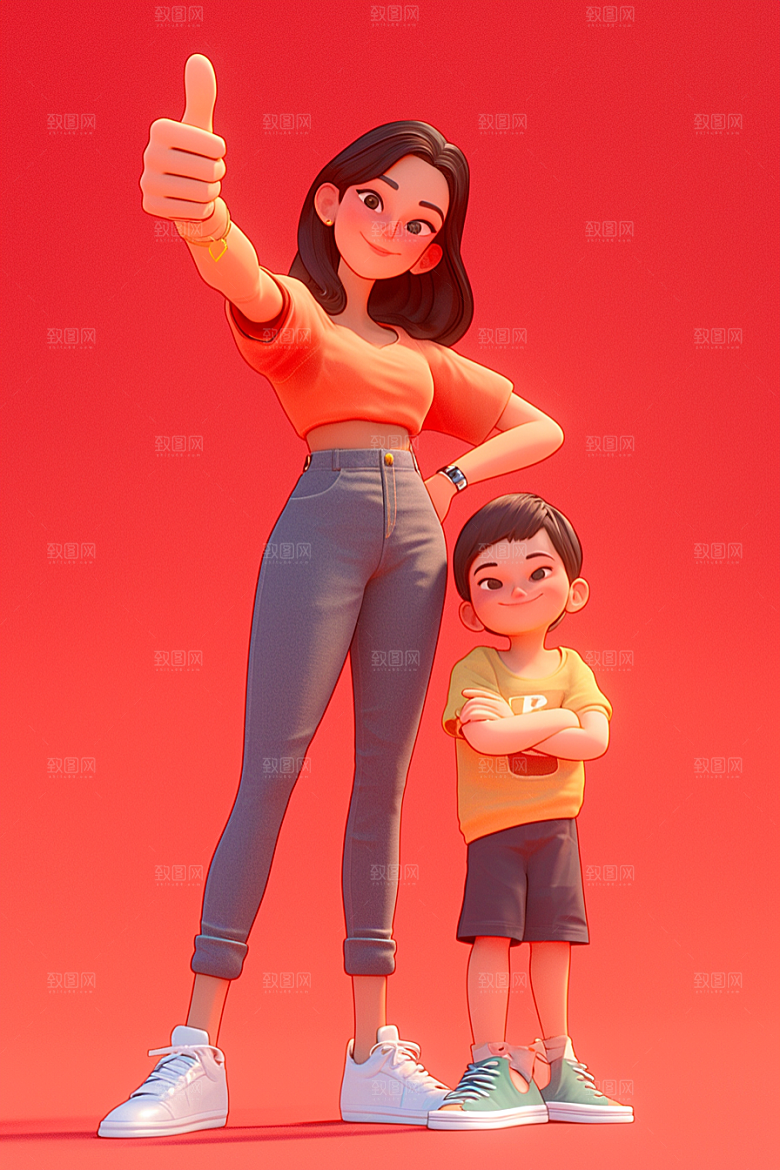 母亲和孩子温馨温情模型