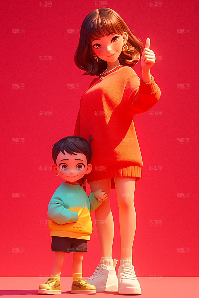母亲和孩子3D立体模型