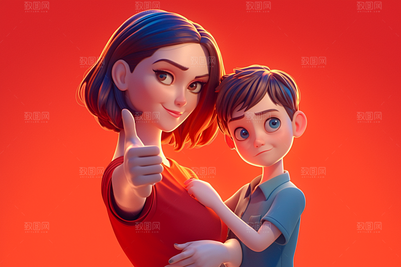 母亲和孩子3D人物模型