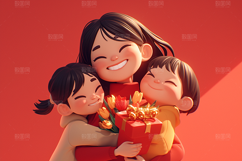 母亲和孩子家庭立体模型