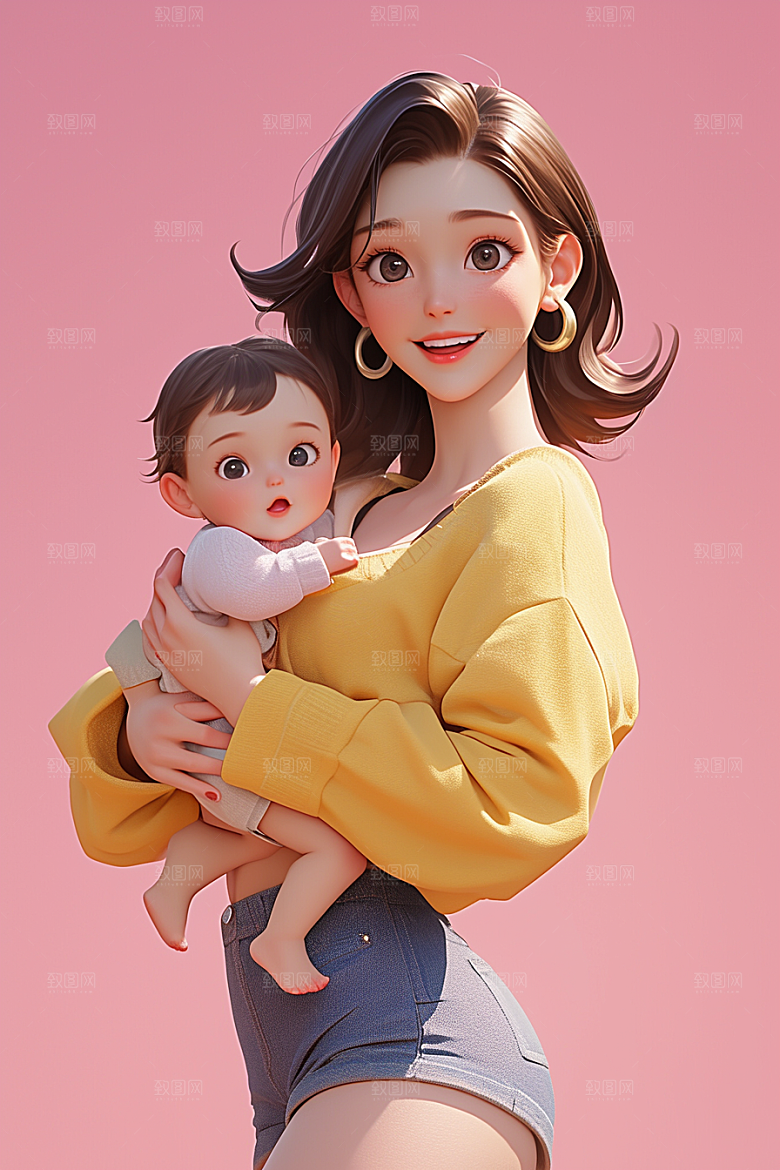 母亲和孩子温情立体模型