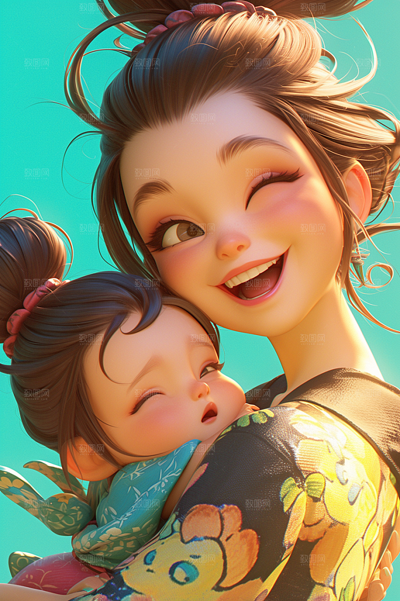 母亲和孩子人物3D模型