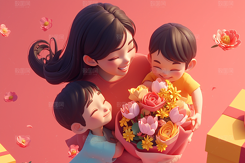母亲和孩子母亲节亲子模型