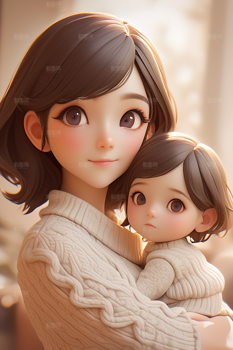 母亲和孩子3D亲子模型