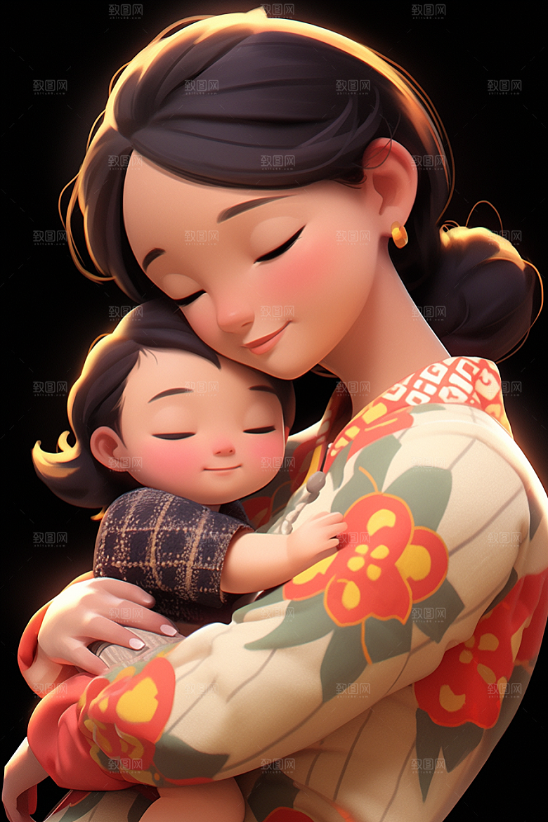 母亲和孩子亲子母亲节模型