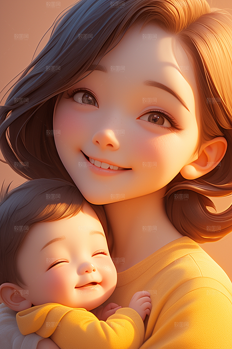 母亲和孩子人物亲情模型
