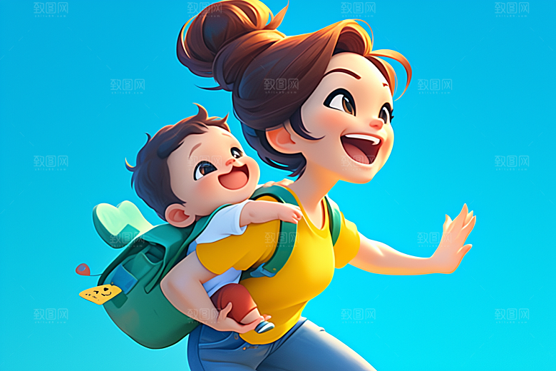 母亲和孩子温情家庭模型
