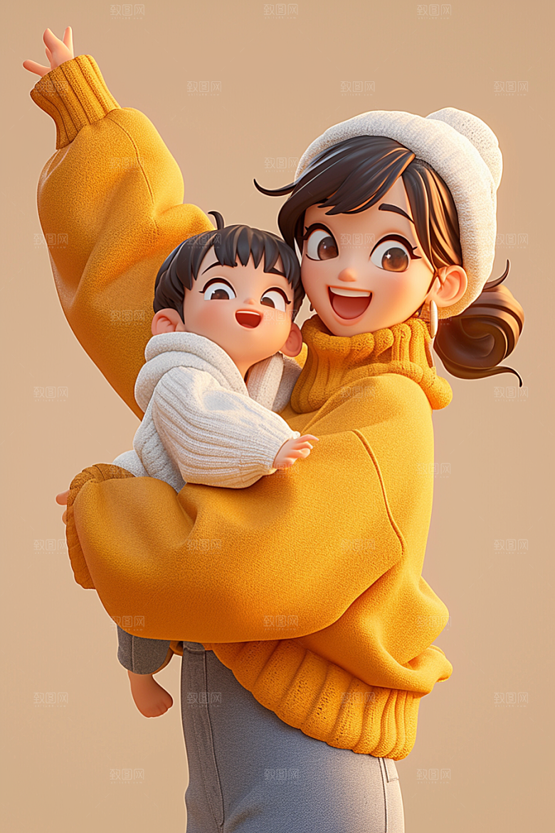 母亲和孩子人物母亲节模型