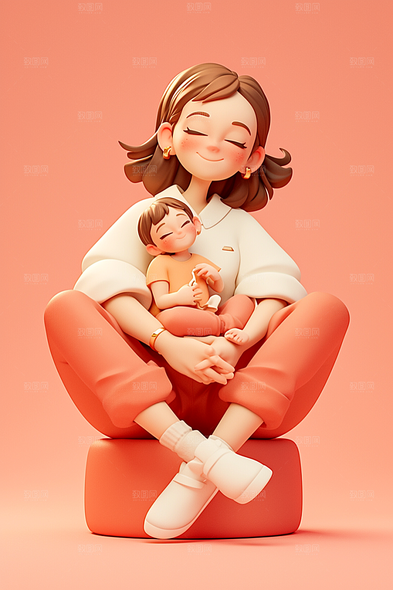 母亲和孩子温情3D模型