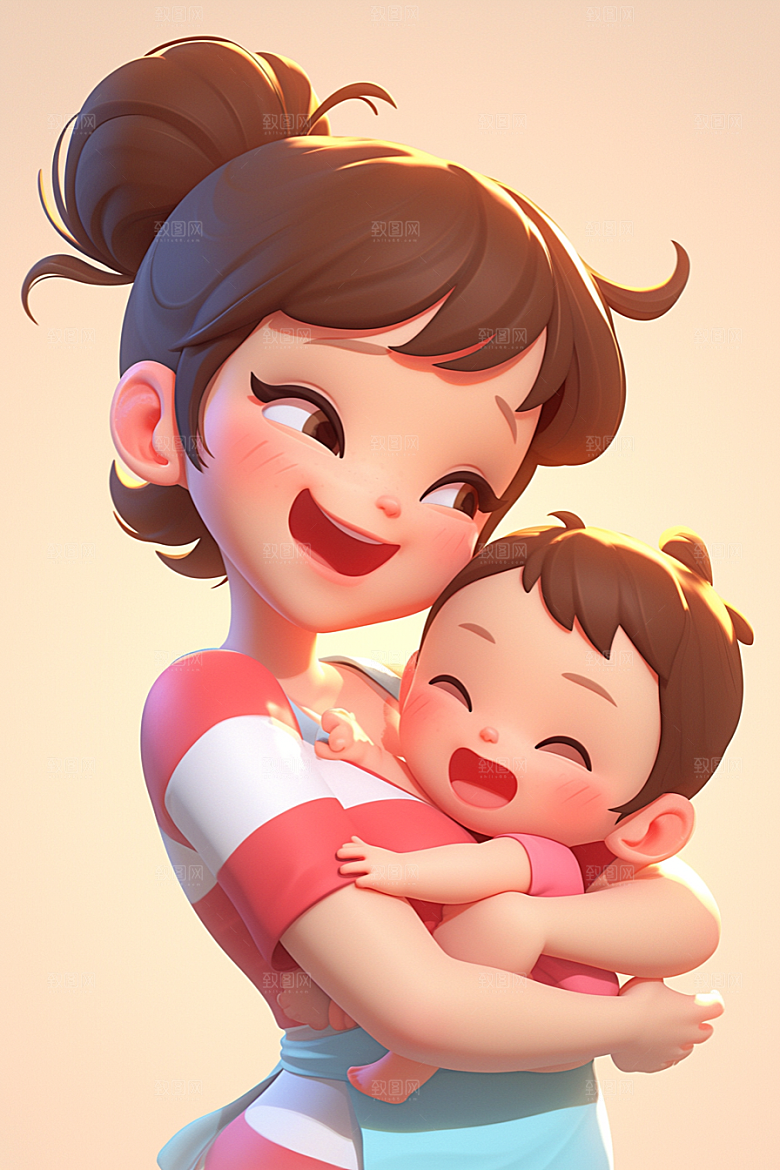 母亲和孩子温情母爱模型