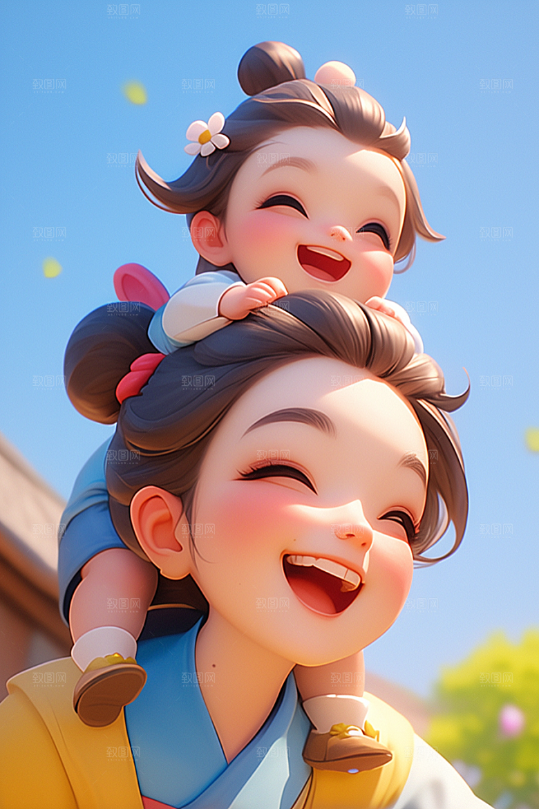 母亲和孩子母亲节温馨模型
