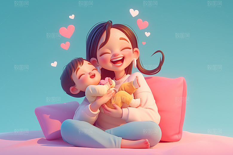 母亲和孩子温情亲情模型