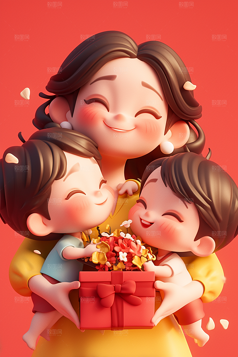 母亲和孩子亲子母亲节模型