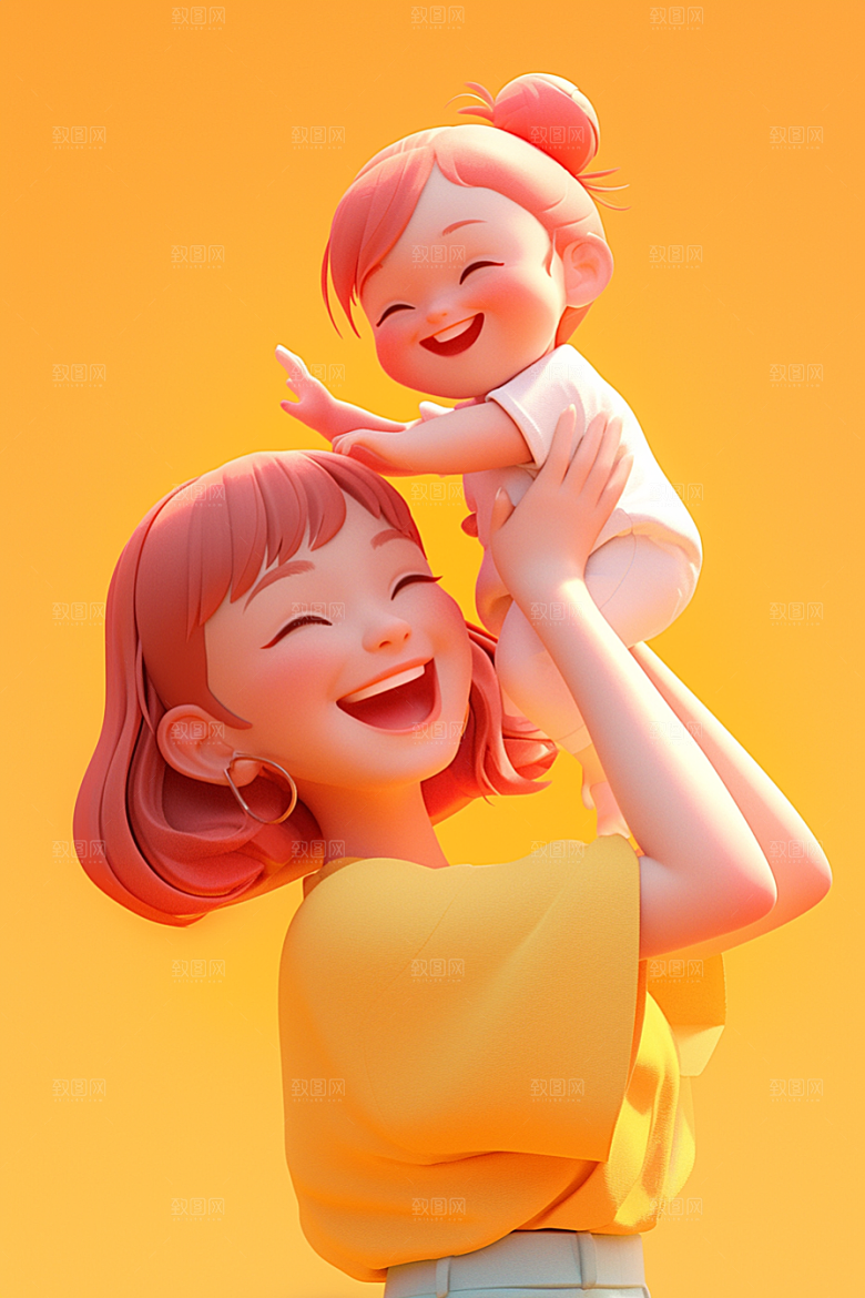 母亲和孩子温情亲子模型