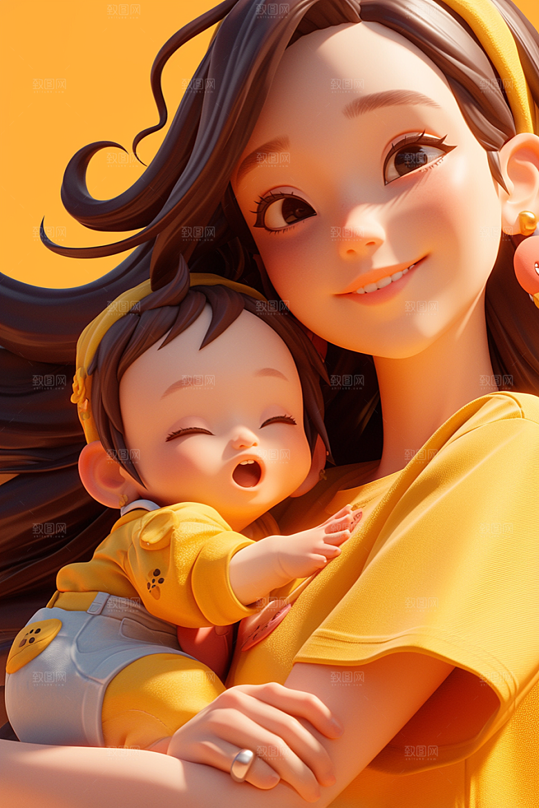 母亲和孩子温情母爱模型