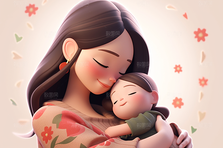 母亲和孩子温情家庭模型