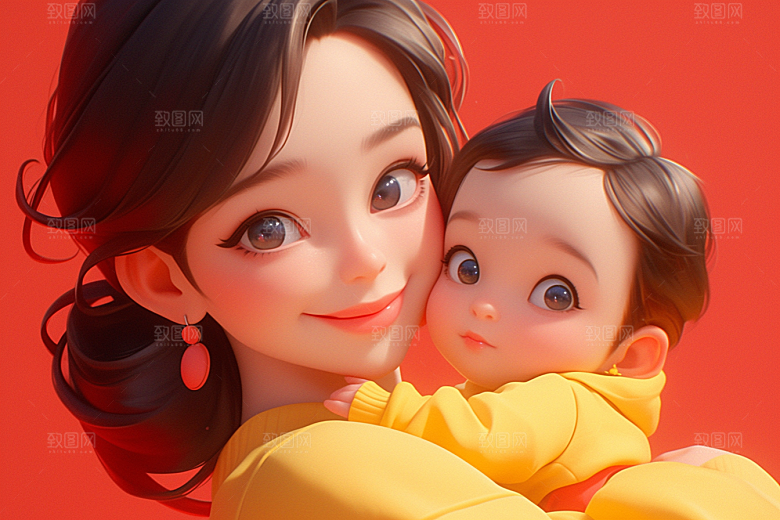 母亲和孩子3D温馨模型