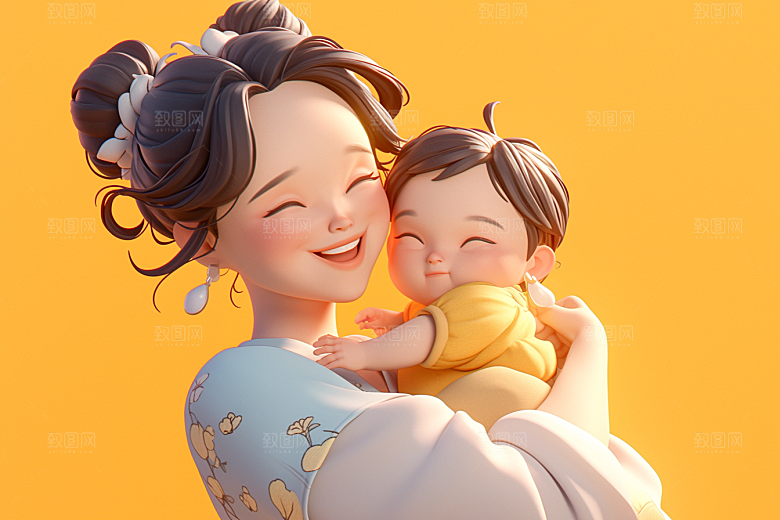 母亲和孩子母亲节立体模型