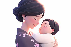 母亲和孩子人物家庭模型