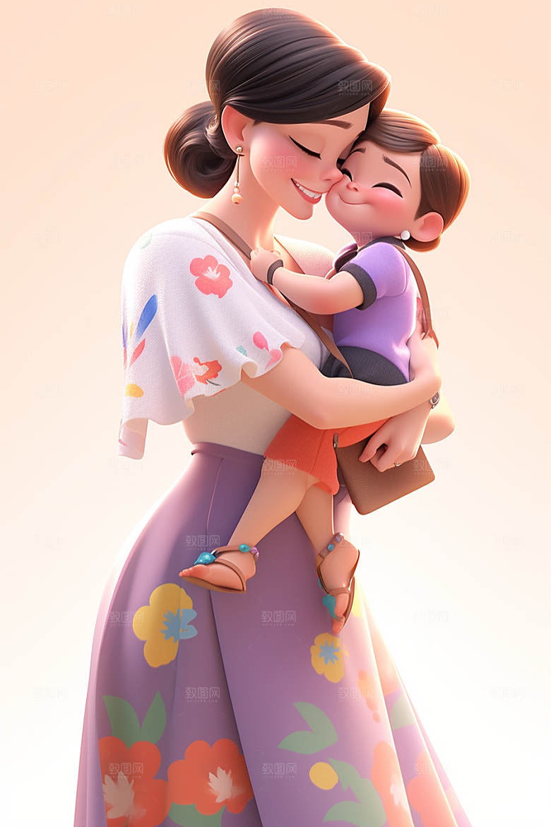 母亲和孩子母亲节立体模型