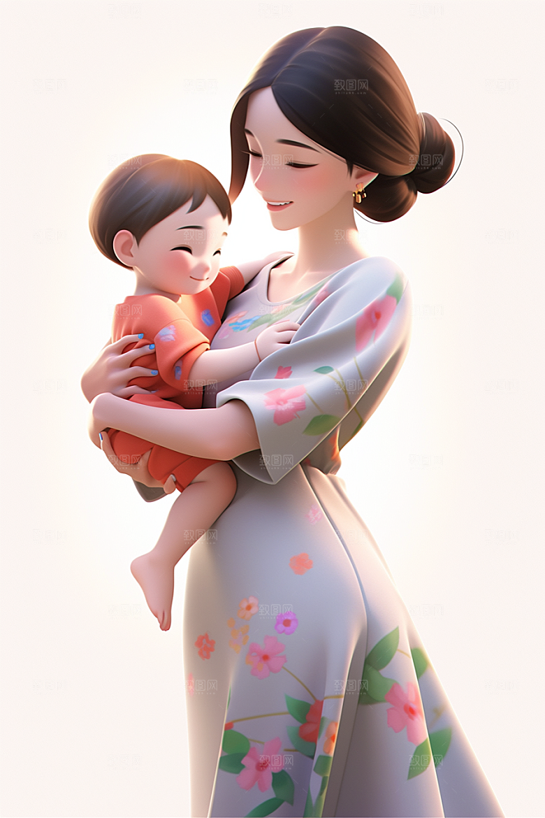 母亲和孩子亲情3D模型