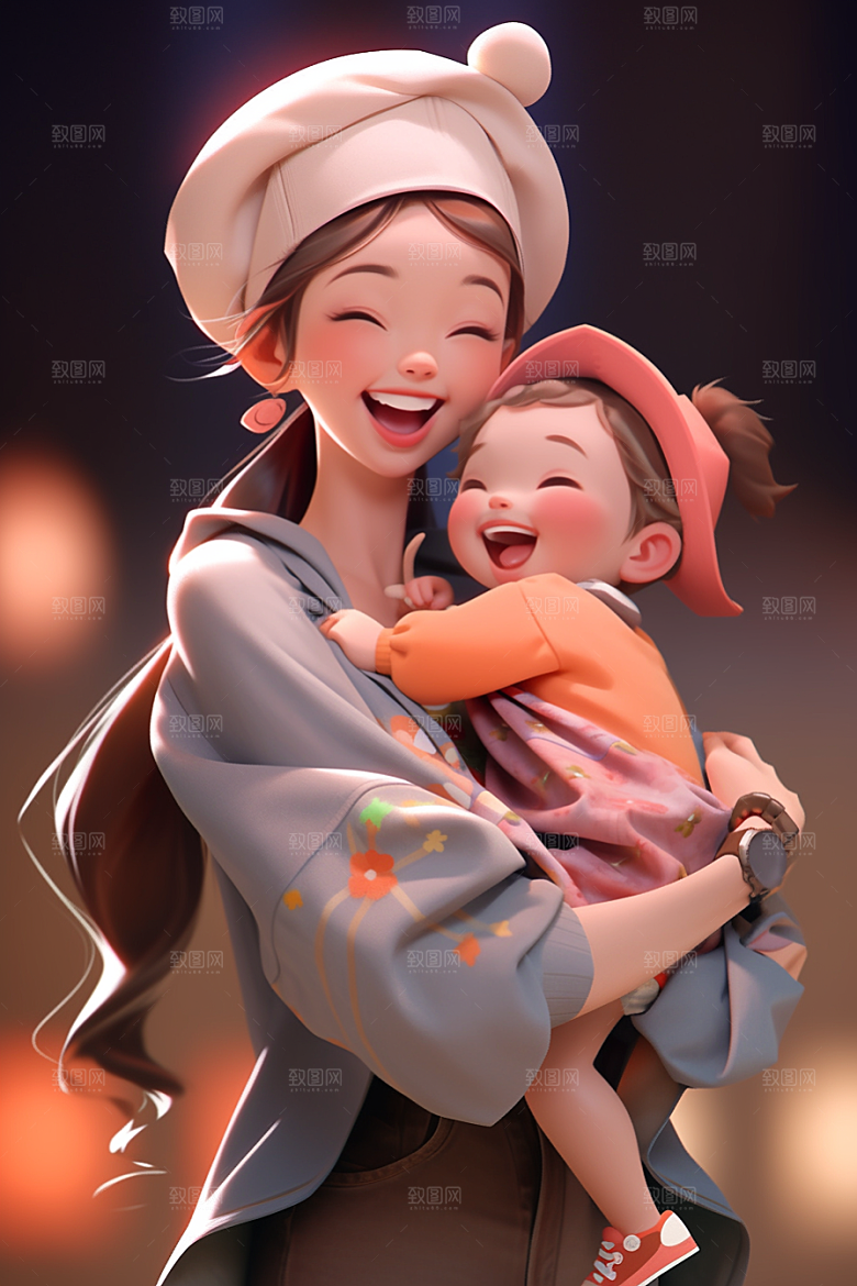 母亲和孩子亲子亲情模型