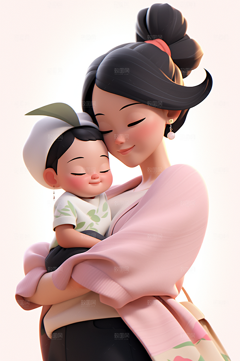 母亲和孩子3D立体模型