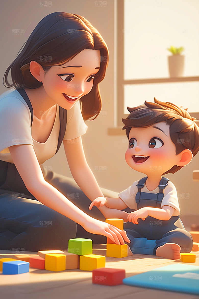母亲和孩子3D人物模型