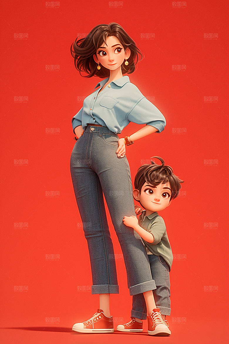 母亲和孩子3D亲子模型