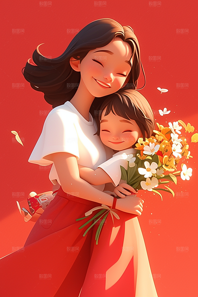母亲和孩子温馨立体模型