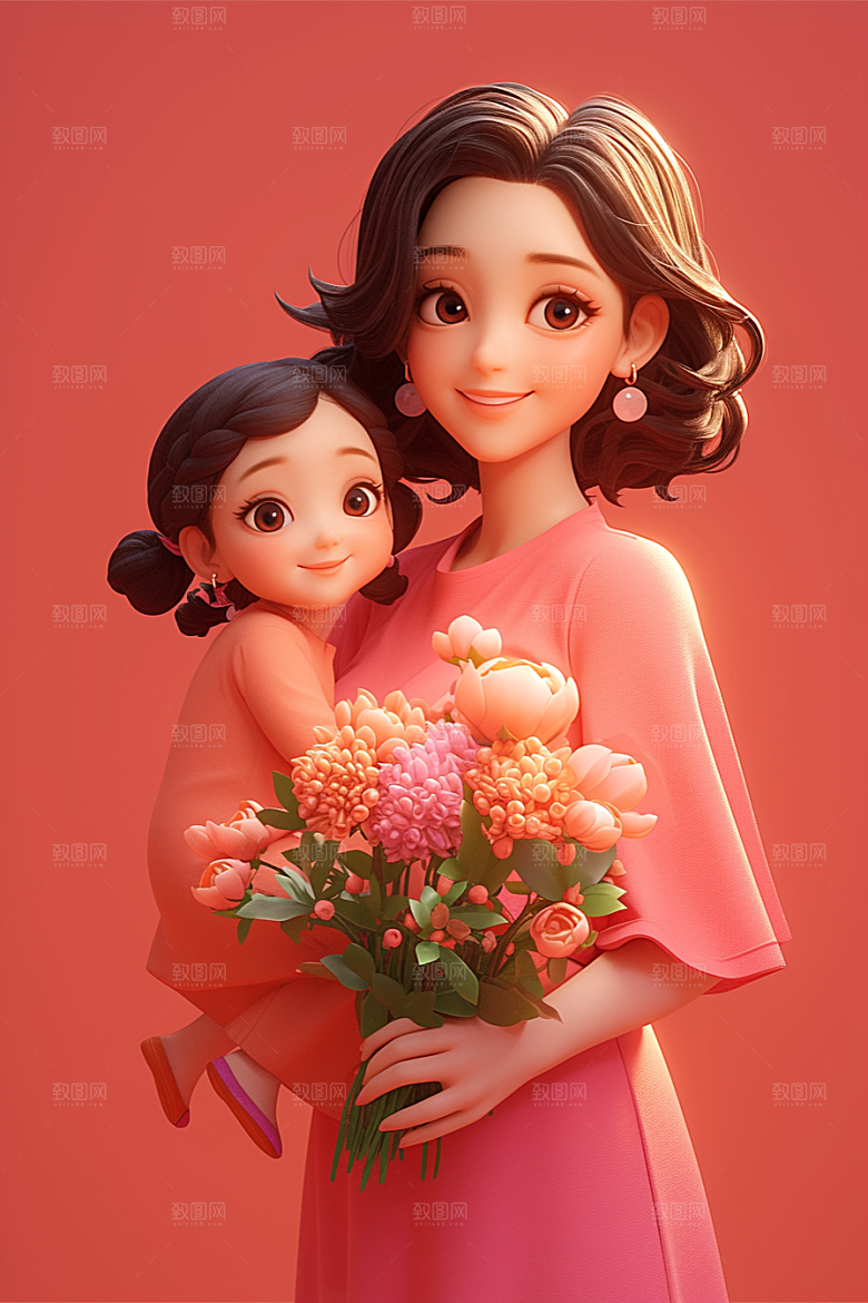 母亲和孩子亲子母亲节模型