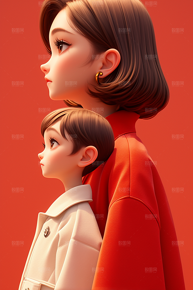 母亲和孩子母亲节3D模型