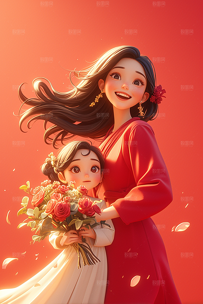 母亲和孩子母爱母亲节模型