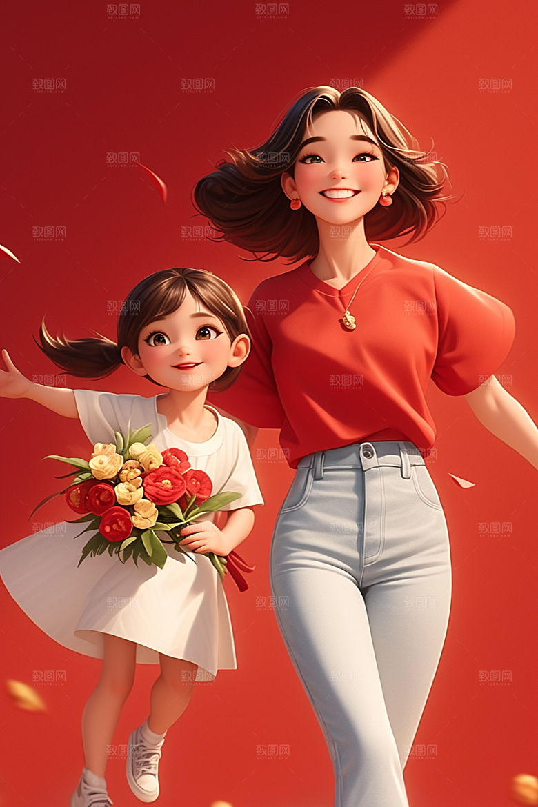 母亲和孩子母亲节温馨模型