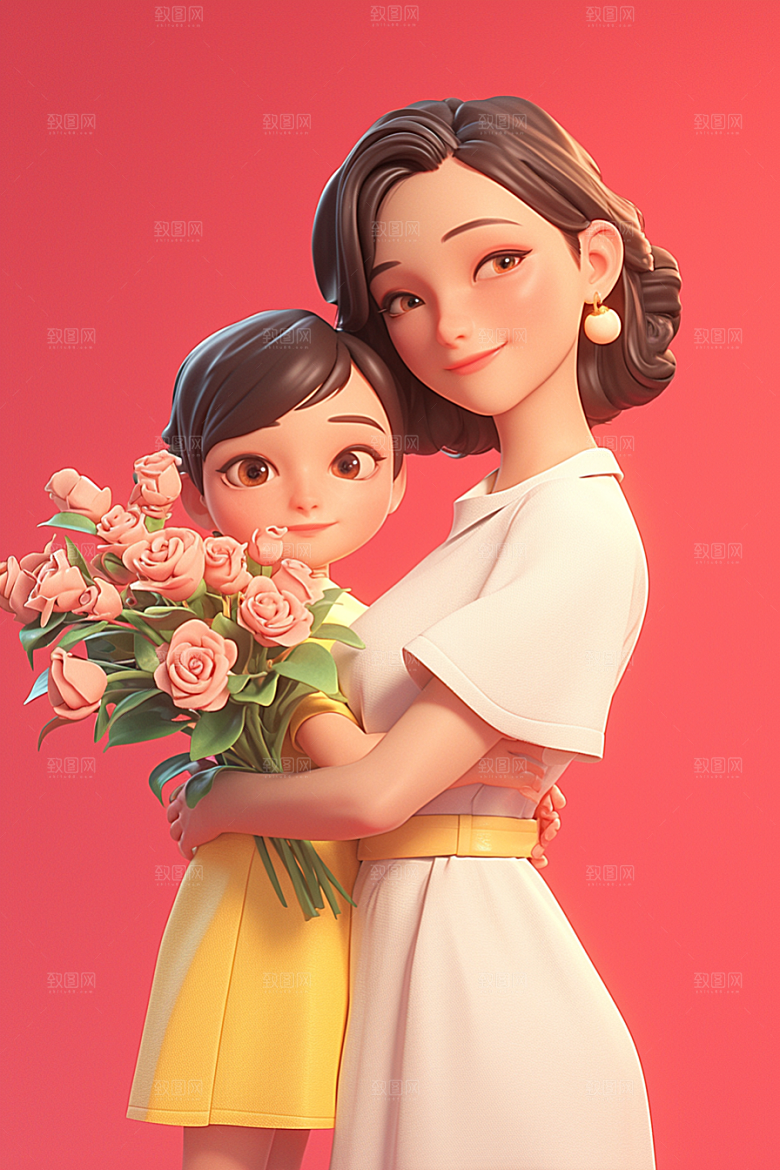 母亲和孩子3D温馨模型