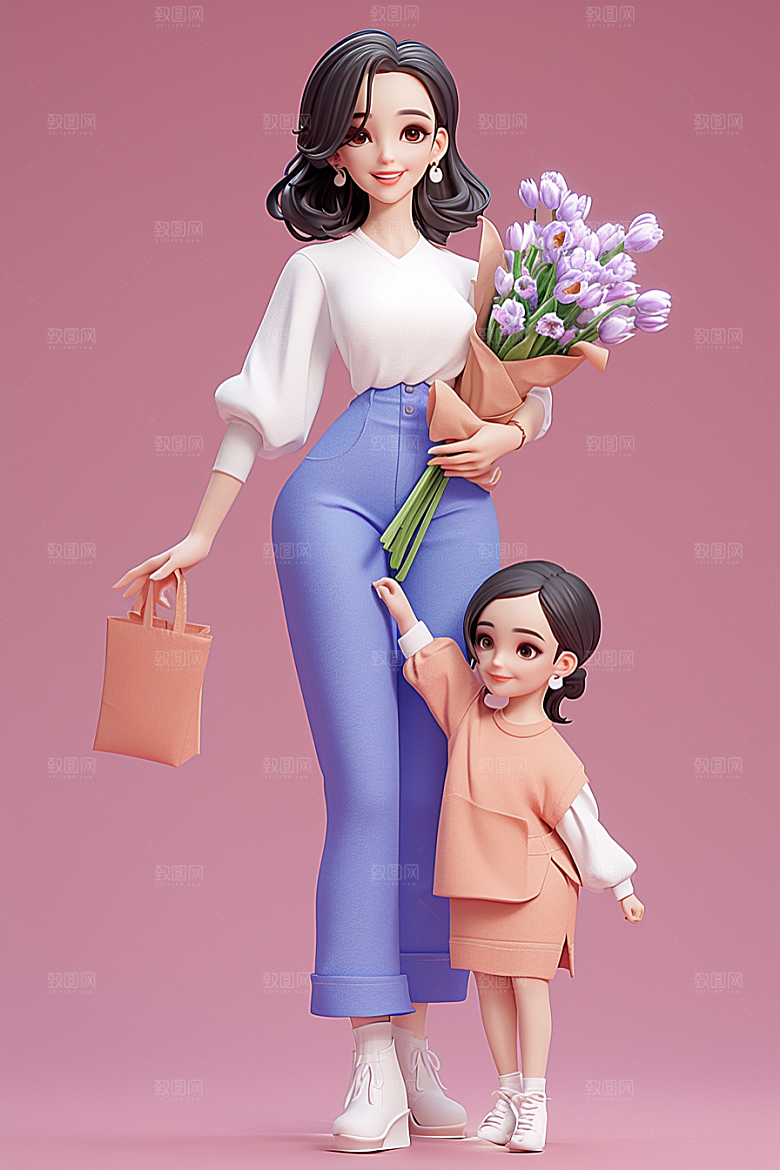 母亲和孩子立体亲子模型