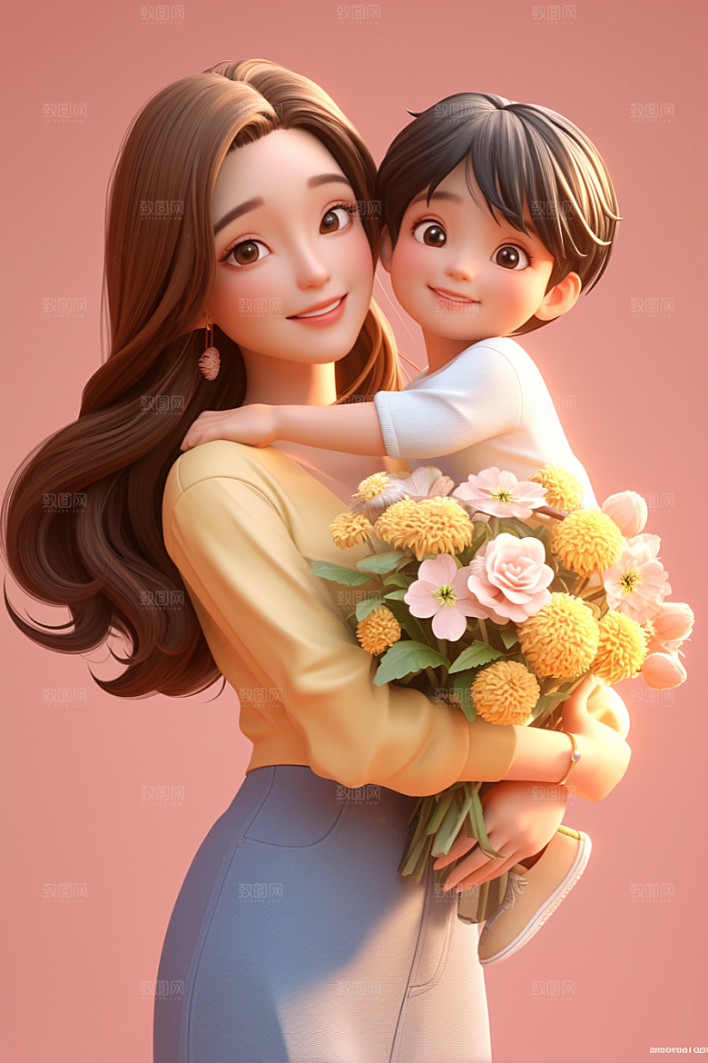 母亲和孩子母亲节温情模型