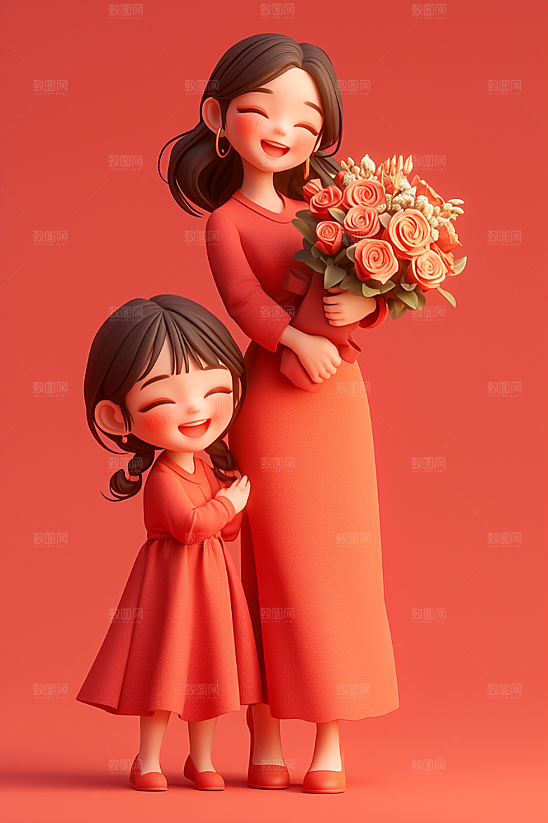 母亲和孩子亲情母亲节模型