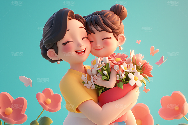 母亲和孩子人物亲情模型