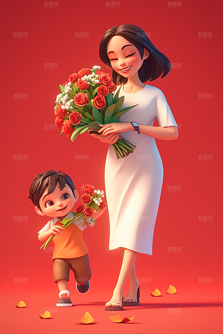 母亲和孩子3D亲情模型