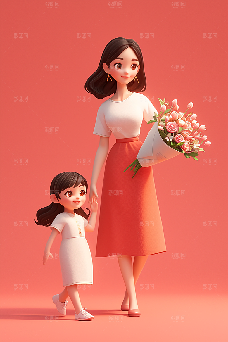 母亲和孩子温情母亲节模型