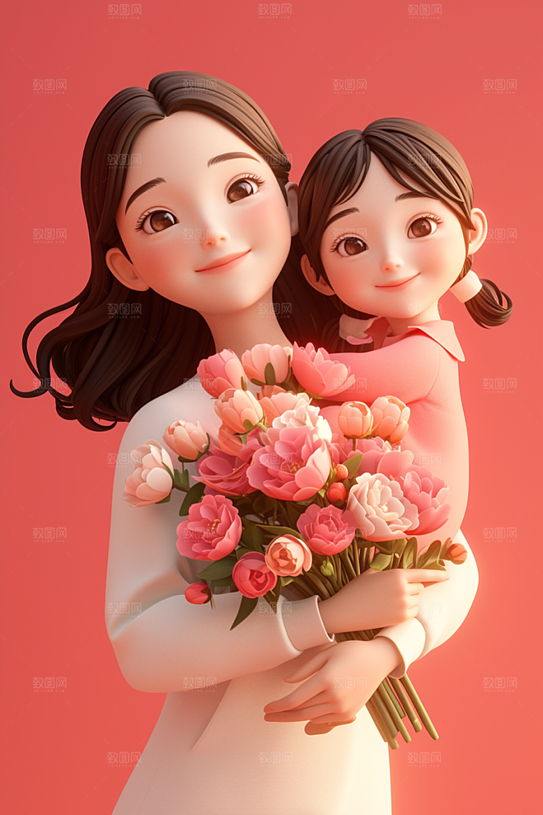 母亲和孩子温馨立体模型