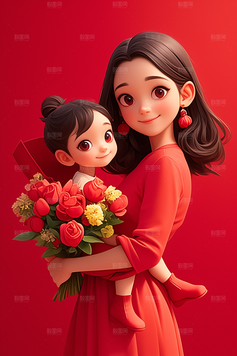 母亲和孩子温馨家庭模型