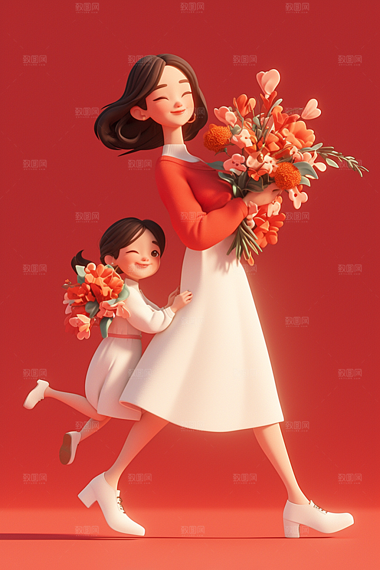 母亲和孩子母亲节温馨模型