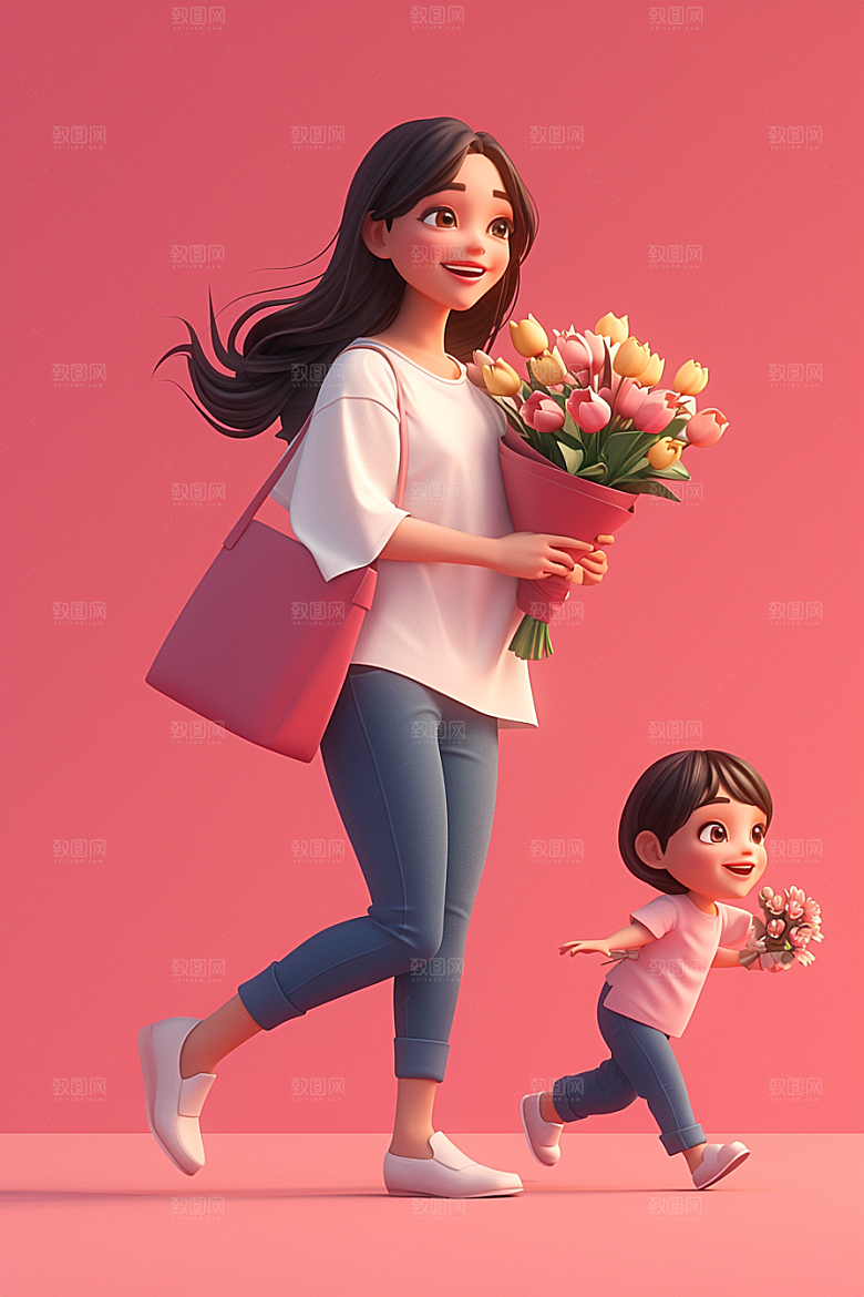 母亲和孩子母亲节亲子模型