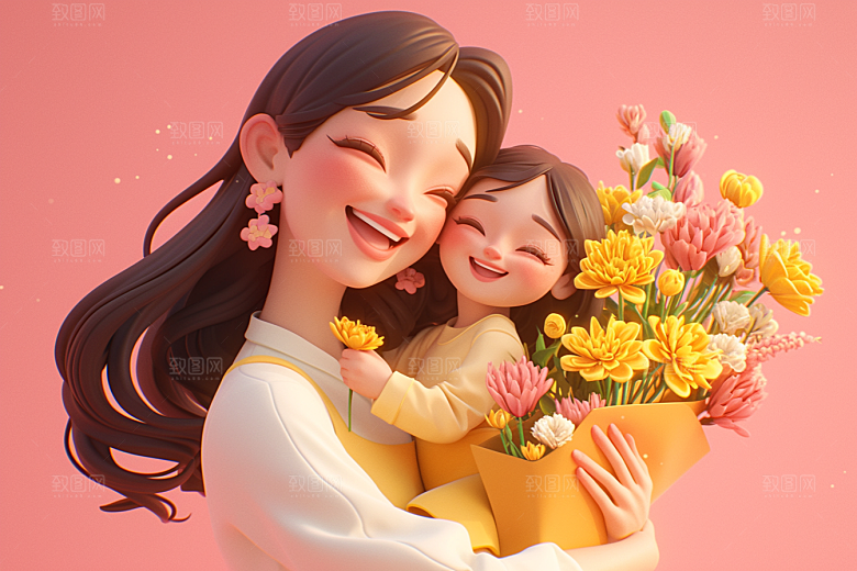 母亲和孩子人物母爱模型